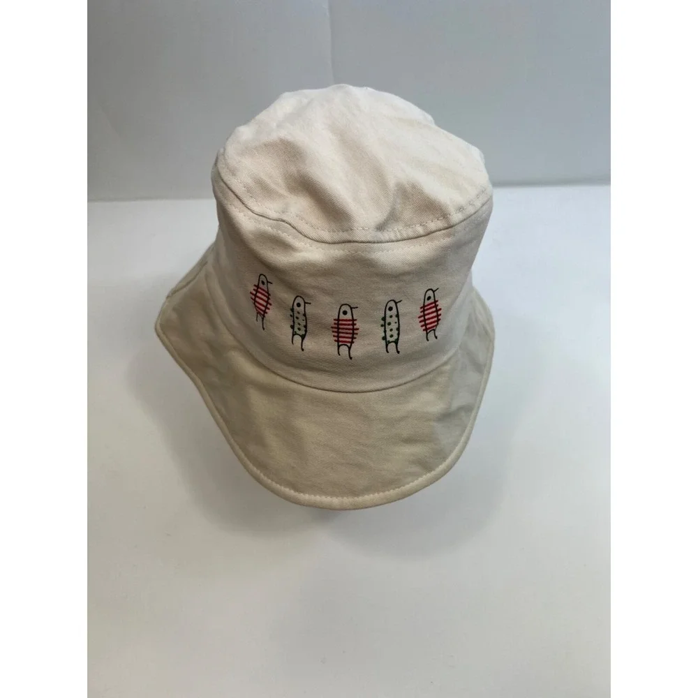 Children's Cotton Bucket Hat Size L/XL Beige with Penguins- ‎ Adorable!